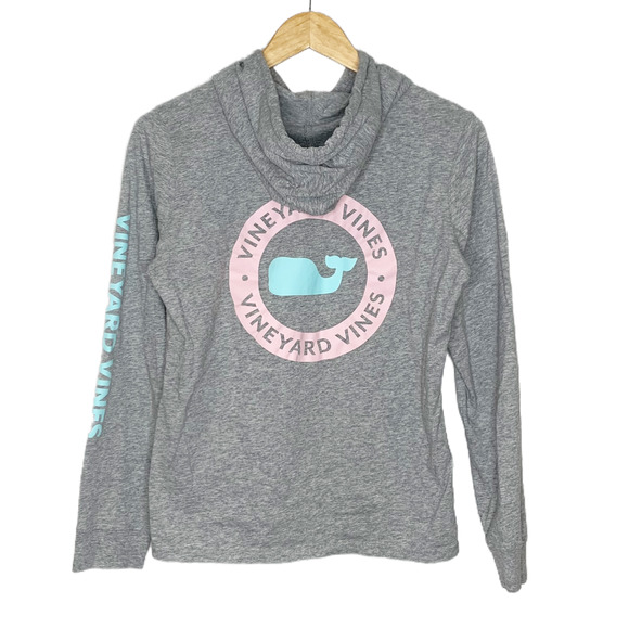 Vineyard Vines Tops - Vineyard Vines Light Gray Graphic Hooded Long Sleeve T Small